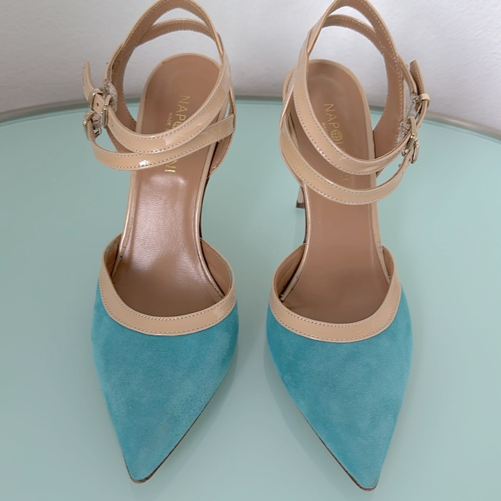 Napoleoni Suede & Patent Leather Italian Shoes Pumps Size 39 Four Inch Heels